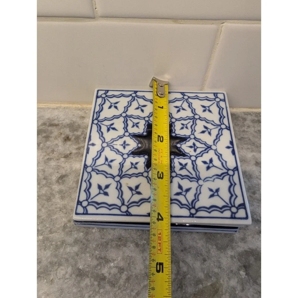 PIER 1 Imports Blue White Chinoiserie Tile Coaster Set Of 4, 4